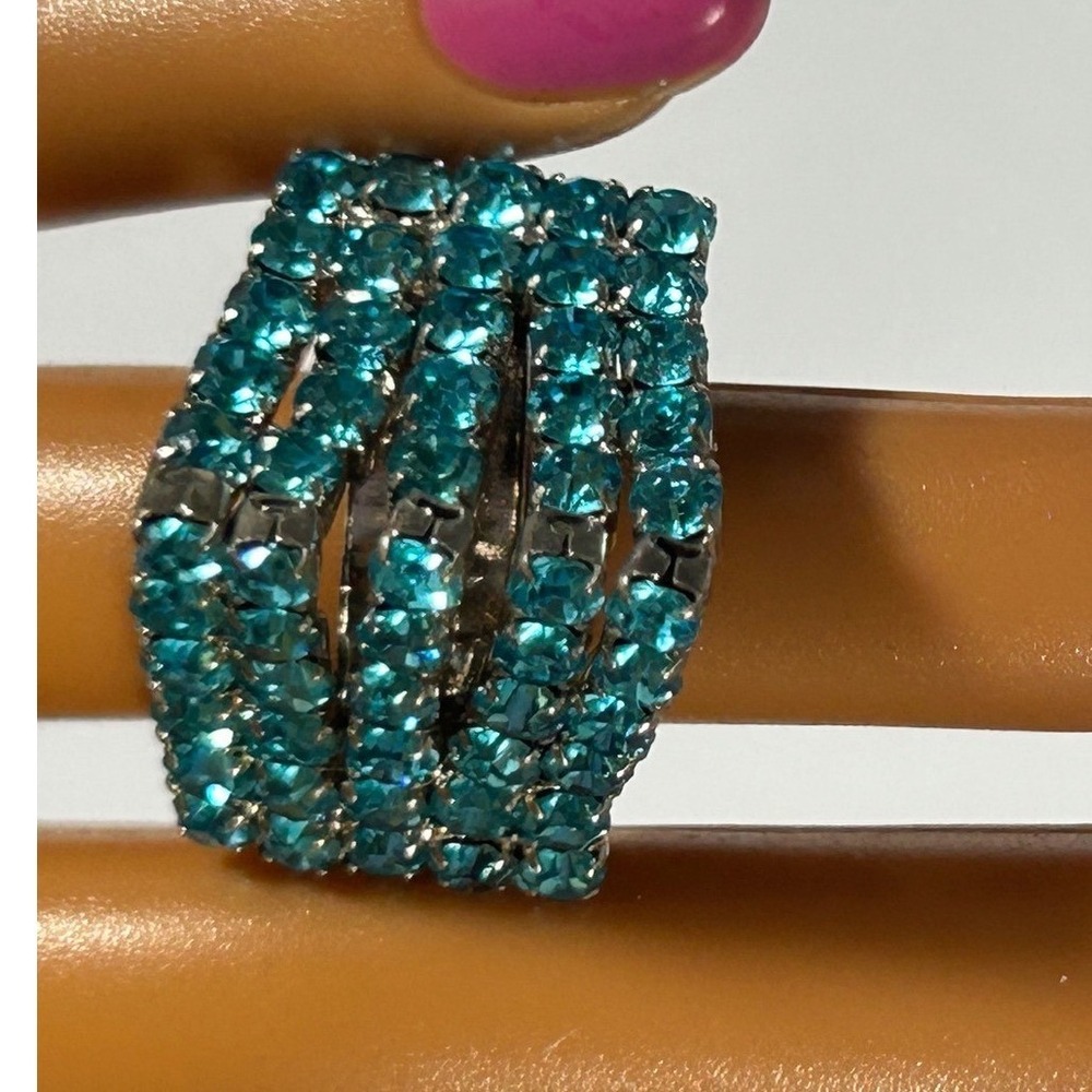 Turquoise Multi-Strand Seed Bead Stretch Cocktail Ring Boho Y2K Western Silver
